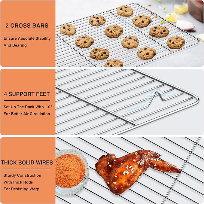 Cooling Rack and Baking Rack with Stainless Steel, 2 - Pack Heavy Duty Cooling Racks for Cooking and Baking, Rectangle Cookie Cooling Rack 16 x 12Inches, Oven & Dishwasher Safe