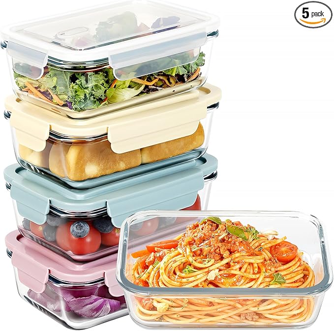 5 Pack 20oz Glass Meal Prep Containers with Air Vent Lids, Borosilicate Glass Food Storage Container with Snap Airtight Lids for Lunch, Food Prep, Microwave, Oven, Freezer & Dishwasher Safe, BPA-Free