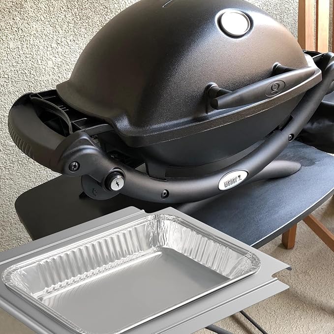 LS'BABQ Grease Catch Pan Holder with 10 Pack Aluminum Foil Grill Drip Pan for Weber Q200 Q300 Q220 Q240 Q2000 Q2200 Q320 Series Gas Grill,BBQ Replacement Parts for Weber 80580/41877