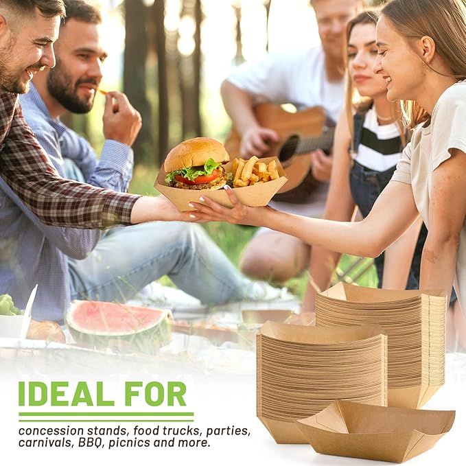4 LB Large Paper Food Trays, 50 Pack Disposable Nacho Trays Kraft Paper Food Boats Party Serving Baskets for Nachos Sandwiches Burgers Popcorns Salads Snacks