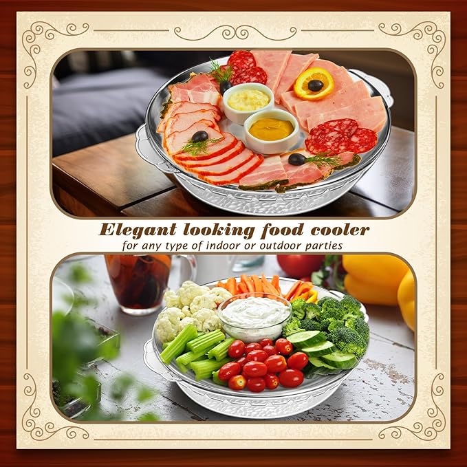 Baderke 9 Set 11.8" Chilled Serving Tray for Parties with Compartments Ice Chilled Party Platter Charcuterie Serving Board Cold Dish Dip for Fruit Seafood Vegetable Shrimp Cocktail (Natural)