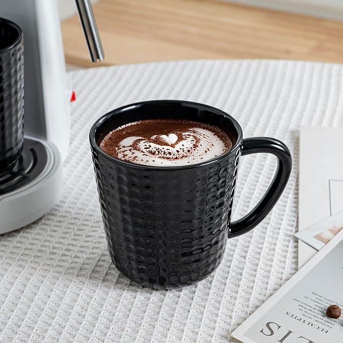 Large Coffee Mugs, 20 oz Ceramic Coffee Cups with Handle, Porcelain Big Tea Cups for Office and Home, for Latte Cocoa Dishwasher and Microwave Safe, 2PCS, Black