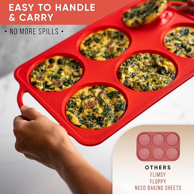 Confetti 4 Inch Jumbo Silicone Muffin Pans for Baking – 6-Cup Nonstick Silicone Cupcake Pan Egg Size – Heavy-Duty Large Cupcake Pan, BPA-Free, Easy-Release, Oven & Dishwasher Safe