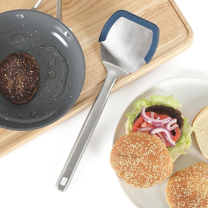 Calphalon Prime Stainless Steel Turner W/Navy Blue Silicone Rim