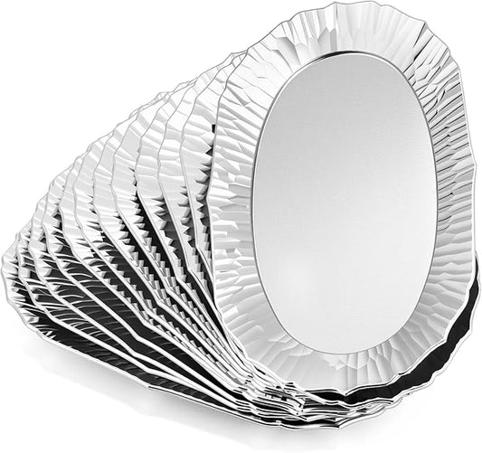 12 Pcs Sliver Plastic Serving Tray Bulk, 14.5" x 8.6" Rectangle Silver Party Platters Reusable Decorative Dessert Table Serving Trays Snack Food Tray for Cupcake Wedding Birthday Party