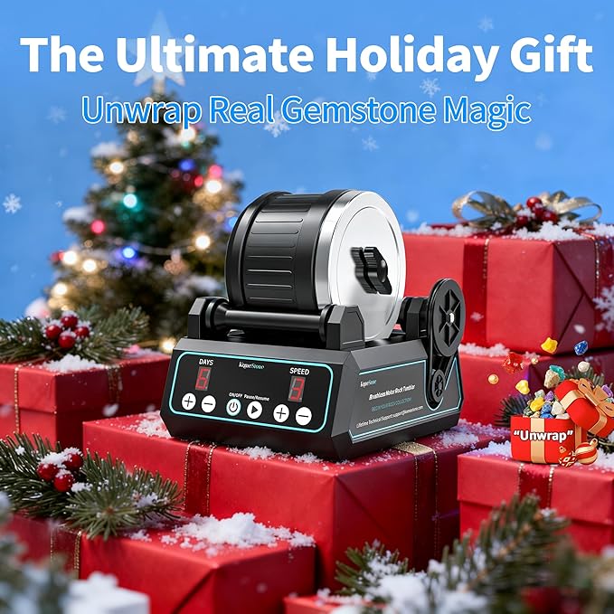 K1 Pro Professional Cutting-Edge Brushless Motor Advanced Rock Tumbler Polisher Kit, Large 2.5Lb Barrel with 3-Speed & 9-Day Timer, Includes All Accessories, Ideal Gift for Adults & Collectors