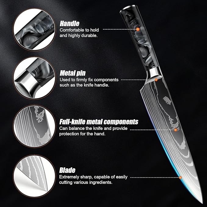10-Piece Premium Japanese Kitchen Knife Set - Imperial Collection, Laser Damascus Pattern, 440A Stainless Steel Ultra Sharp for Fast Cutting