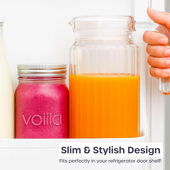 Glass Pitcher with Lid – 2 Pack 55 oz Glass Water Pitcher, Iced Tea Pitcher with Handle, Ribbed Juice Container for Fridge, Glass Beverage Container for Lemonade, Milk, Drinks