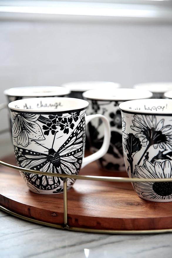 Karma Gifts 14 oz Black and White Boho Mug Sugar Skull - Cute Coffee and Tea Mug - Ceramic Coffee Mugs for Women and Men
