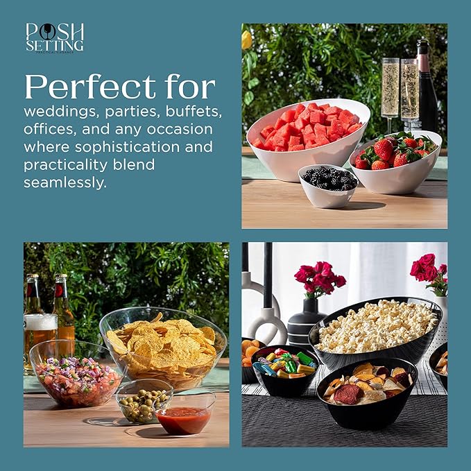 Posh Setting - Gold Plastic Serving Bowls for Party - Angled, Disposable, Chip & Candy Bowls - 54 OZ, 5 Pack