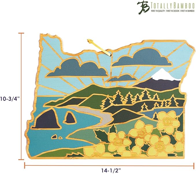 Totally Bamboo Oregon State Shaped Cutting Board and Charcuterie Serving Platter with Artwork by Summer Stokes, Includes Hang Tie for Wall Display Varies