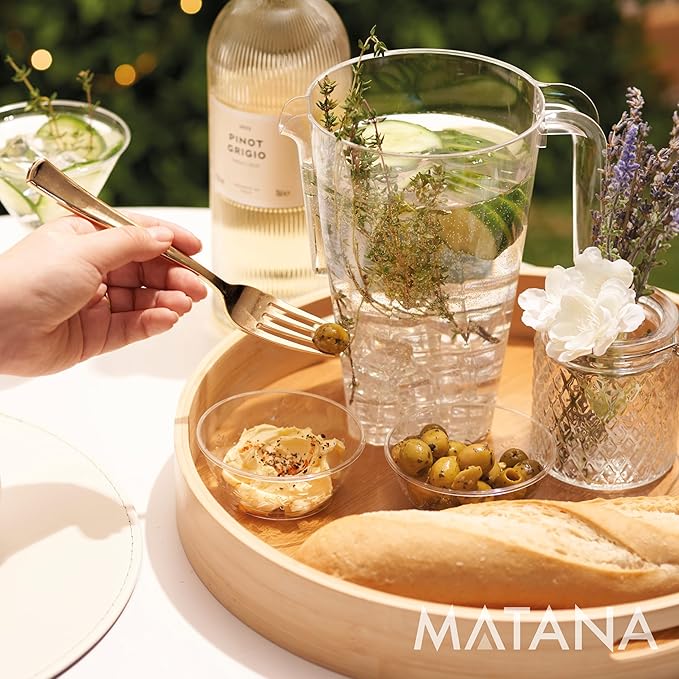 MATANA 6 Pack Clear Water Pitchers - 52 oz Plastic Beer Pitcher with Handle for Drinks, Juice, Lemonade, and Beverages - BPA-Free and Durable Iced Tea Pitcher for Fridge, Home, & Party