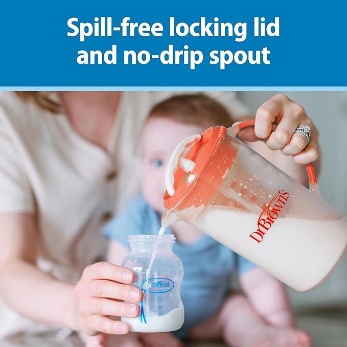 Dr. Brown's Baby Formula Mixing Pitcher with Adjustable Stopper, Locking Lid, & No Drip Spout, 36oz, BPA Free, Olive