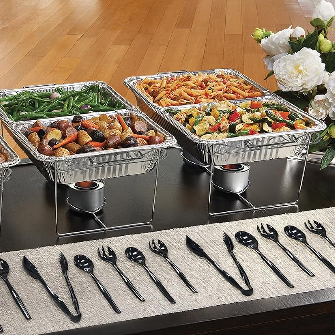 Party Essentials Disposable Heavy Duty Plastic Serving Utensils for Buffets Events Parties, 9-Count 10" Forks, Black