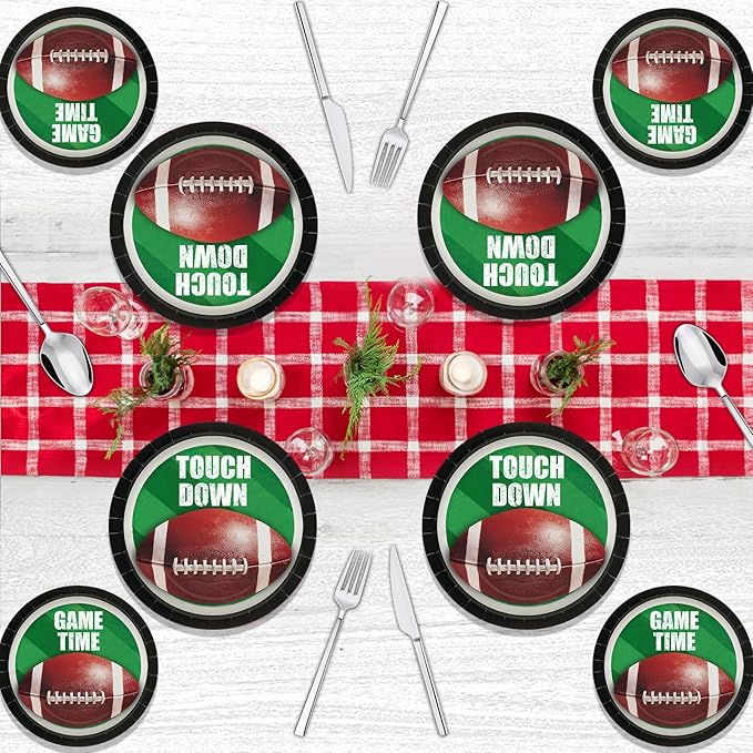 40pcs Football Party Paper Plates Set Disposable Sports Party Food Dinner Dessert Plate Birthday Tableware Decorations Favors, Including 20pcs 9" and 20pcs 7" Plates for Football Theme Plate
