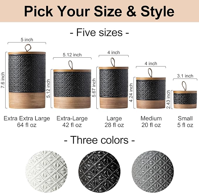 Large Jar with Lid, Ceramic Coffee Container with Airtight Lids, Food Storage Containers, Kitchen Canisters for Countertop Coffee Bar Accessories Weeding Gift - Black & 64 fl.oz