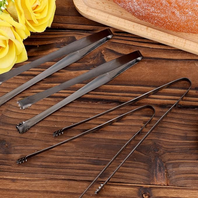 4pcs Egg Chalaza Remover Tongs, 5.98 Inch Toothed Stainless Steel Eggshell Fragment Membrane Cracker Separators Multipurpose Kitchen Separation Tool for Food Cooking Pastry Cake Bakers Chefs(Black)