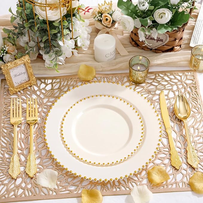 Supernal 360pcs Gold Plastic Silverware,Disposable Silvereware Heavy Duty, Gold Plastic Cutlery, 120 Plastic Forks and Spoons,Knives Perfect for Birthday, Wedding Halloween Thanksgiving Chirstmas
