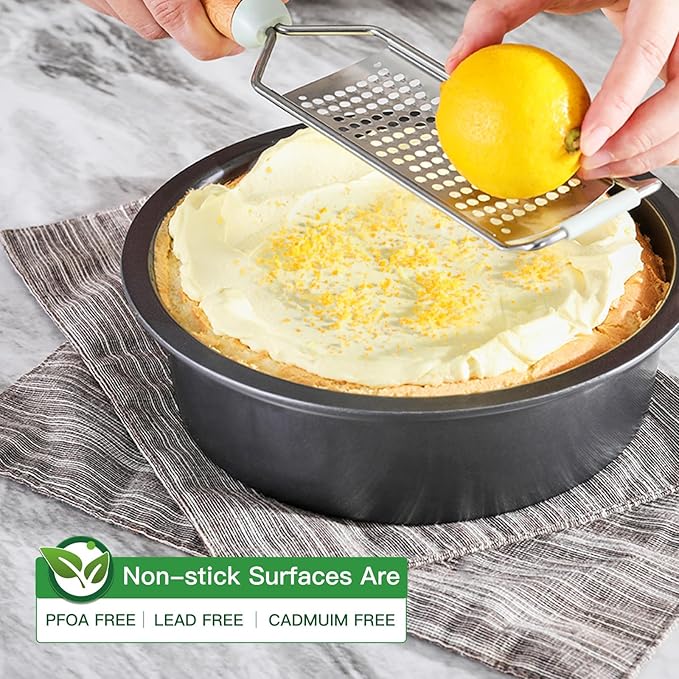 HONGBAKE 8 Inch Round Cake Pan Set for Baking with 100 Pieces Parchment Paper, Nonstick Deeper Circle Cake Pans with Wider Grips, 3 Pieces Layer Cake Tin, Cheesecake Mold, Huty Duty - Grey