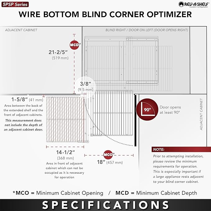Rev-A-Shelf Chrome Two-Tier Wire Bottom Optimizer for 18" Blind Corner Cabinet Openings, Storage Organizer with 4 Shelves, 5PSP-18-CR