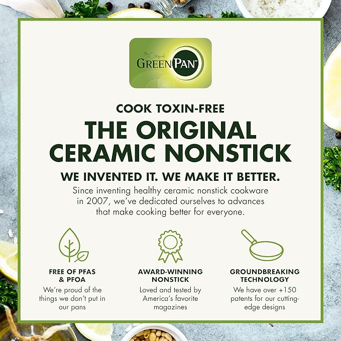 GreenPan Rio 8" and 10" Frying Pan Skillet Set, PFAS-Free, Healthy Ceramic Nonstick Cookware, Stay-Cool Bakelite Handles, Dishwasher Safe, Easy Clean, Durable Performance, Black