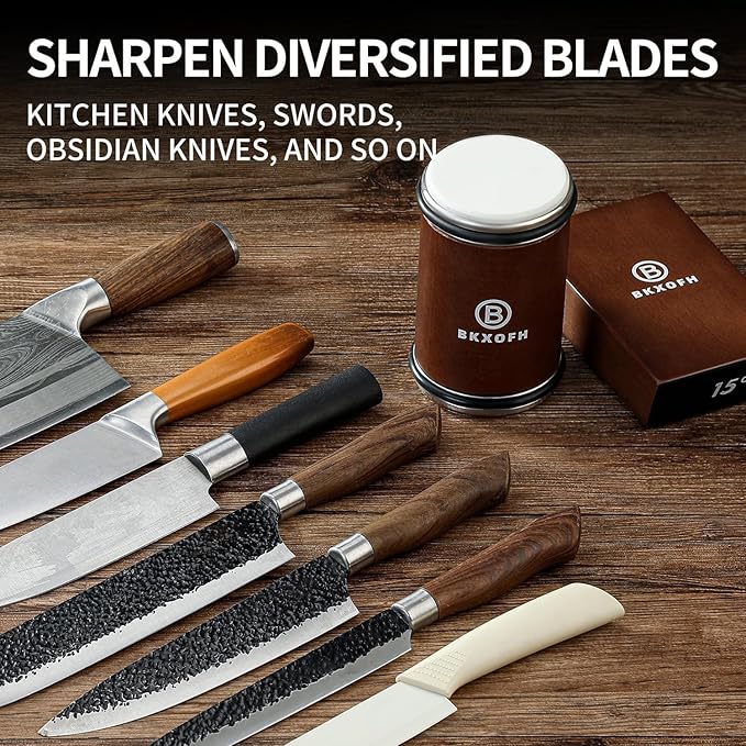 Rolling Knife Sharpener, Knife Sharpener Roller with Diamond and Ceramic, Professional Knives Sharpening Tool Kit with 15°&20° Magnetic Angles, Kitchen Knives Sharpening Roller for Chef Blades, Walnut