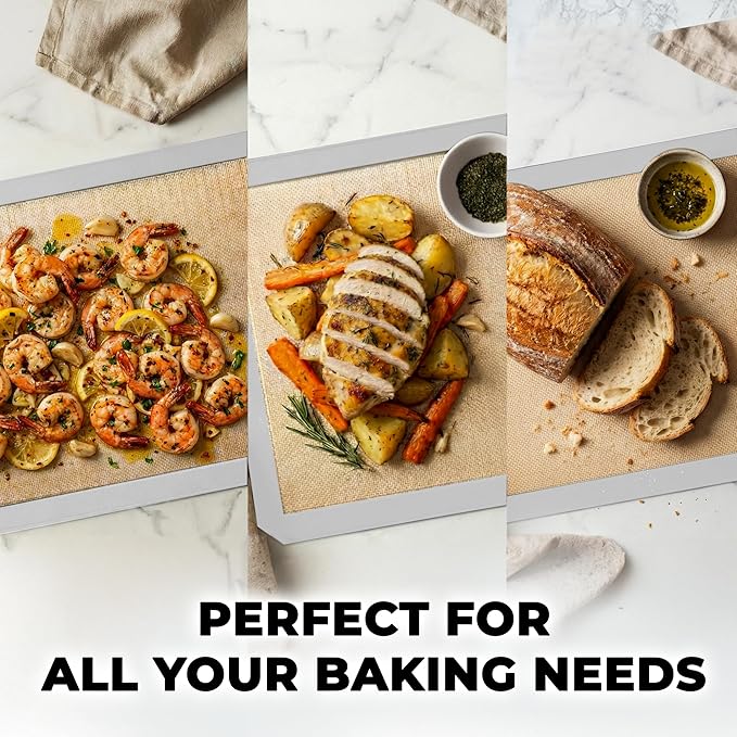 Zulay Kitchen (2 Pack) Silicone Baking Mat Sheet Set - Reusable Baking Mat Nonstick - Half Sheet Baking Mat For Oven - 16.5" x 11.6" (Light Gray)