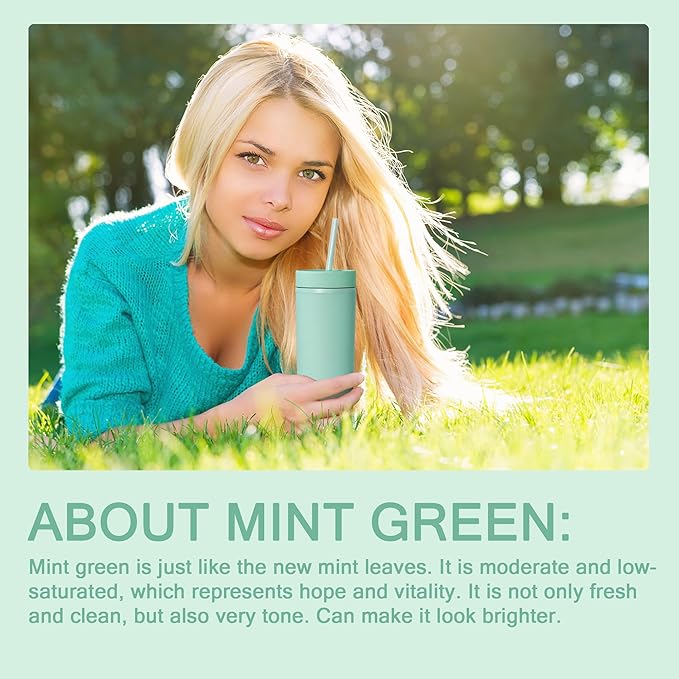sweet grain Skinny Tumblers with Lids and Straws(6 Pack) - 16oz Matte Pastel Colored Skinny Acrylic Tumblers, Double Wall Plastic Tall Skinny Tumblers Bulk for Cold Hot Drinks - Mint Green