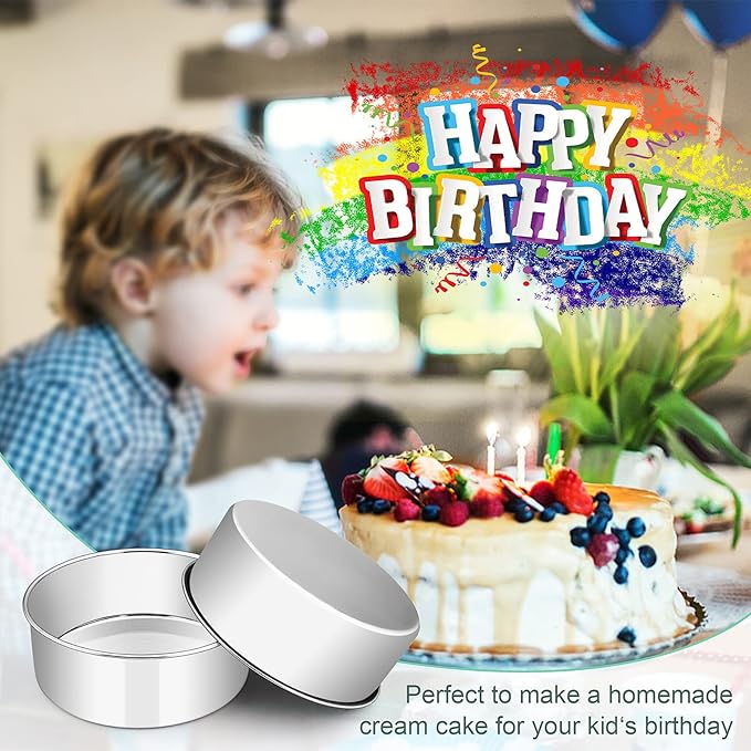 E-far 9½ x 3 Inch Round Cake Pans, Stainless Steel Deep Cake Baking Pan Tin for Birthday Wedding Party Chiffon Cheesecake, Healthy & Non-Toxic, Straight Side & Dishwasher Safe - Set of 2