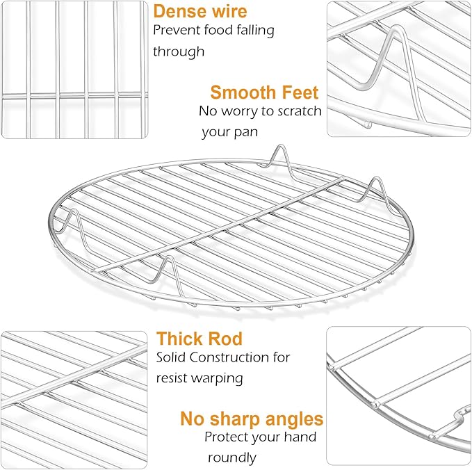 P&P CHEF Round Cooking Rack, 3 Pcs Stainless Steel Baking Cooling Steaming Grilling Rack, Fits Air Fryer/Stockpot/Pressure Cooker/Round Cake Pan, Oven & Dishwasher Safe (9 Inch)