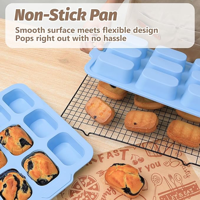 Nonstick Silicone Mini Loaf Pans: 9-Cavity Small Banana Bread Loaf Pans for Baking Cornbread with Metal Frame - Mini Meatloaf Tin for Oven - Brownie Tray for Baker Baking Lover (Blue)