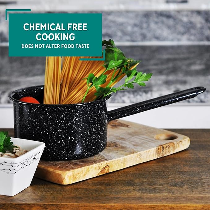 MIRRO 1.25qt Enamel Saucepan, Black