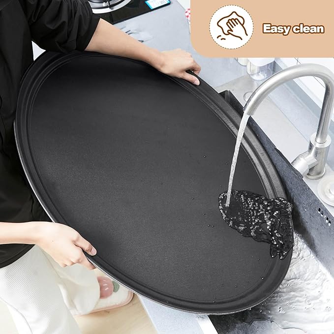 4 Pcs Restaurant Serving Trays PP Plastic Non Slip Rubber Lined Large Oval Tray for Kitchen Dining Room Cafeterias Fast Food Service (24 x 29 Inch,Black)
