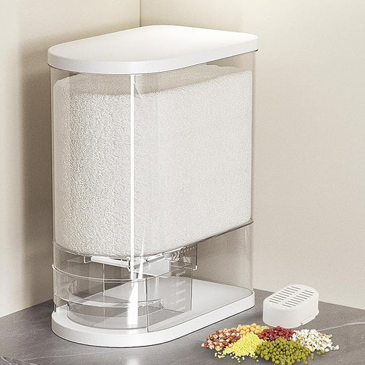 Rice Dispenser 22-25 Lbs Rice Storage Container with Measuring Cup Moisture Proof, Large Cereal Dry Food Storage, Household Airtight Food Dispenser Bucket for Kitchen Pantry Organization