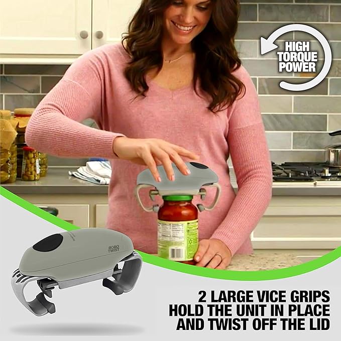 Robotwist Higher Torque Electric Jar Opener for Weak Hands, Automatic Lid Opener for Seniors with Arthritis, One Touch Battery Operated, Hands-Free, Fits 1.2-3.5" Jars, Deluxe Model, Sage Green