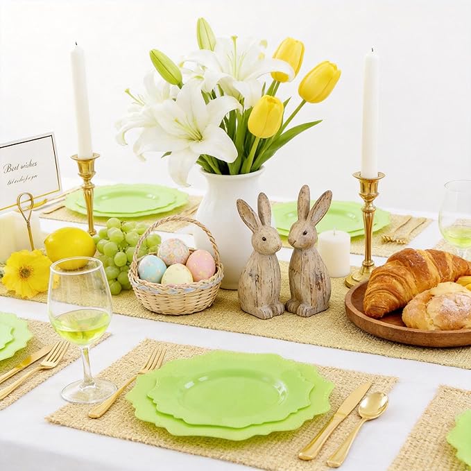 COLOSUS Green Plastic Plates 60Pcs, Light GreenDisposable Party Plates, Heavy Duty 30 Dinner plate 10.5" and 30 Salad/Dessert Plate 8.25" for Easter,Party,Dinner