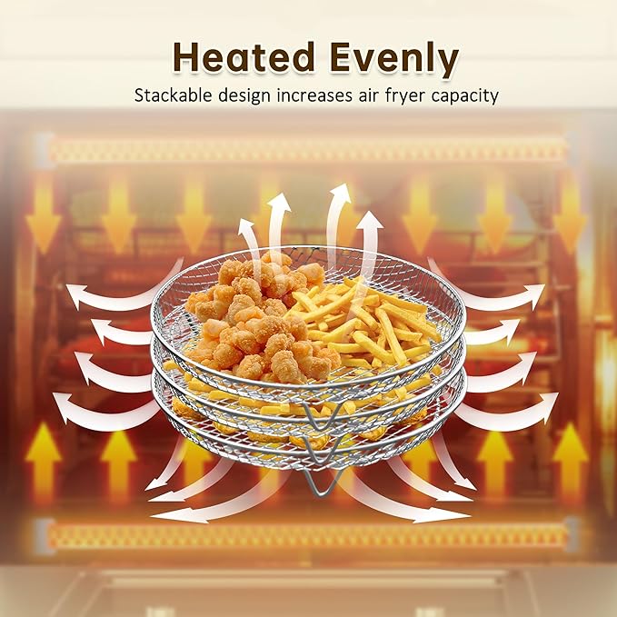 8 Inch Air Fryer Rack, 3 Layers Stainless Steel Air Fryer Basket, Stackable Cooling Racks, Air Fryer Accessories Fit for 4.2-5.8 QT Oven Press Cooker, Round