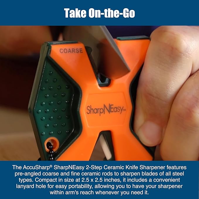 AccuSharp 2-Step Coarse and Fine Rods Knife Sharpener, Hones, Restores & Sharpens Kitchen Knives and All Types of Blades, Keychain Pull Through Knife Sharpener, Blaze Orange