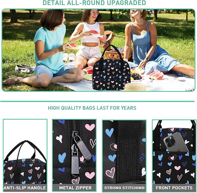 VLM Lunch Bag,Lunch Box for Women Men,Reusable Insulated Lunch Tote,Small Leakproof Cute Lunch Cooler with High Capacity for Work,Picnic,Campin