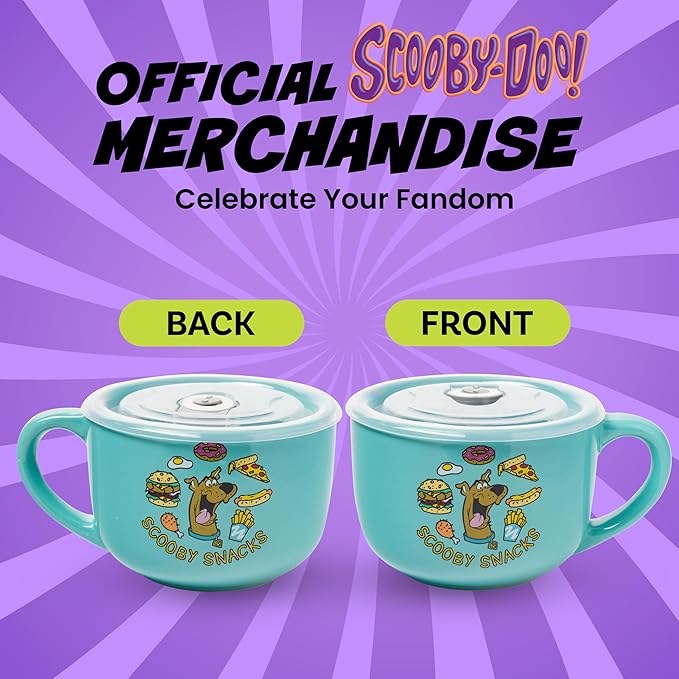 Silver Buffalo Scooby Doo Scooby Snacks Ceramic Soup Mug with Vented Plastic Lid, 24 Ounces