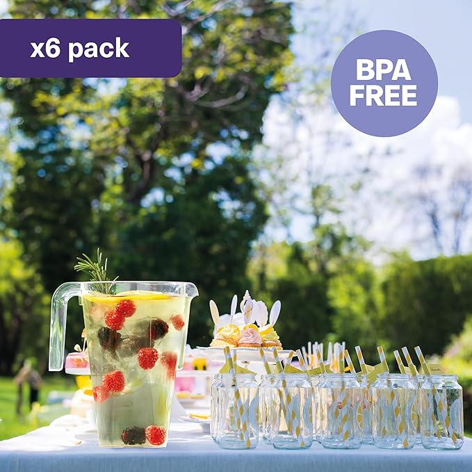 MATANA 6 Pack Clear Water Pitchers - 52 oz Plastic Beer Pitcher with Handle for Drinks, Juice, Lemonade, and Beverages - BPA-Free and Durable Iced Tea Pitcher for Fridge, Home, & Party
