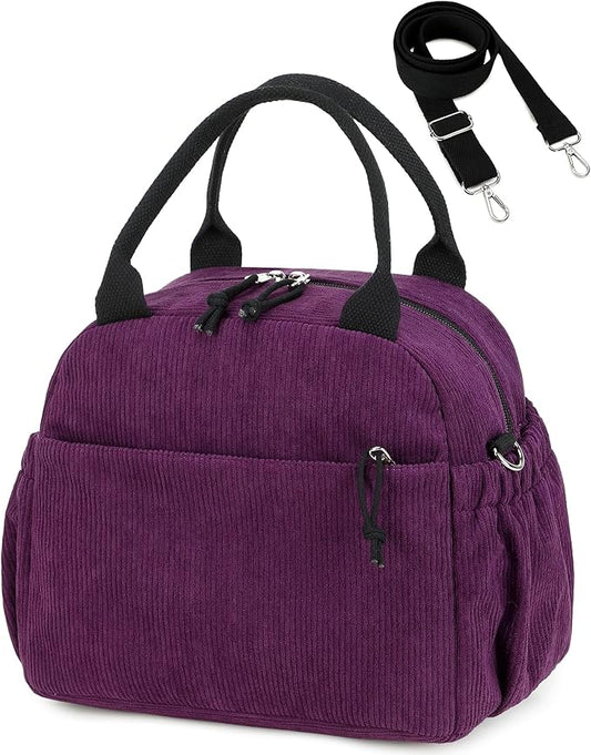 Bluboon Lunch Bag for Women Cute Corduroy Lunch Tote Bags with Shoulder Strap Reusable Insulated Lunch Box Large Capacity Reusable Insulated Cooler for Work Picnic or Travel (13L)