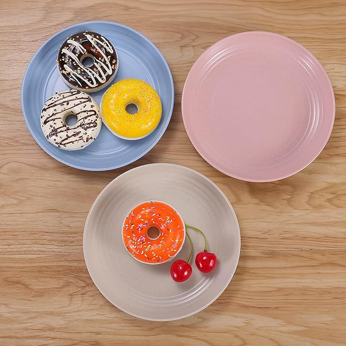LuckyZone 7 Inches Small Unbreakable Wheat Straw Plates - Reusable Plate Sets of 6 - Dishwasher & Microwave Safe - Healthy, BPA Free & Eco-Friendly (7 Inches/6Color)