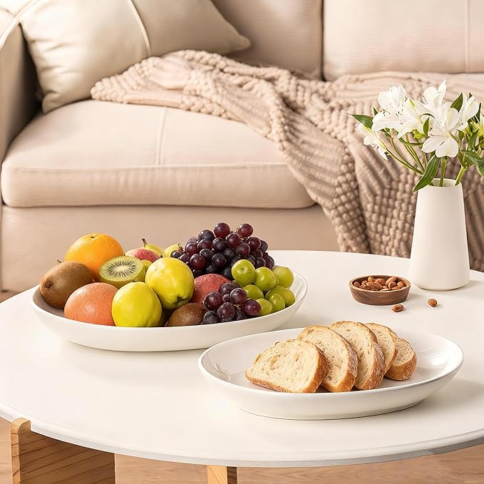 Oval Serving Platters Set of 2 (14" & 12"), Large Deep Ceramic Serving Dishes for Entertaining, Turkey, Fish, Salad, Oven Safe White Porcelain Serving Plates