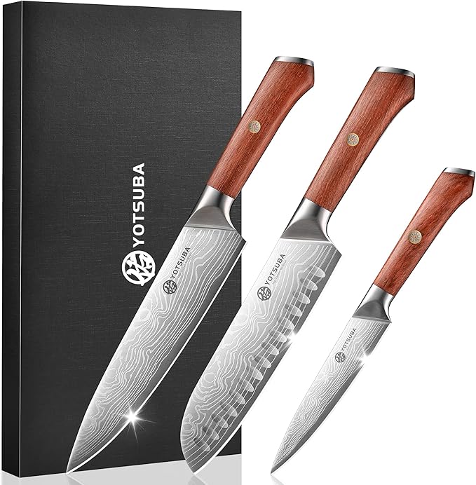 YOTSUBA Kitchen Knives Set 3 PCS, Ultra Sharp Chef Knife Set High Carbon Stainless Steel Blade, for Home & Restaurant Use, With Smooth Ergonomic Handle and Stylish Premium Gift Box