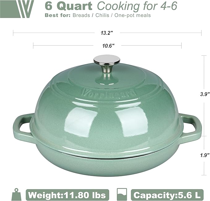 Enameled Cast Iron Dutch Oven Pot with Lid, Bread Oven for Sourdough Bread Baking, Dutch Ovens with Bread Proofing Basket& Baking Supplies Set, 6 Quart, Sage Green