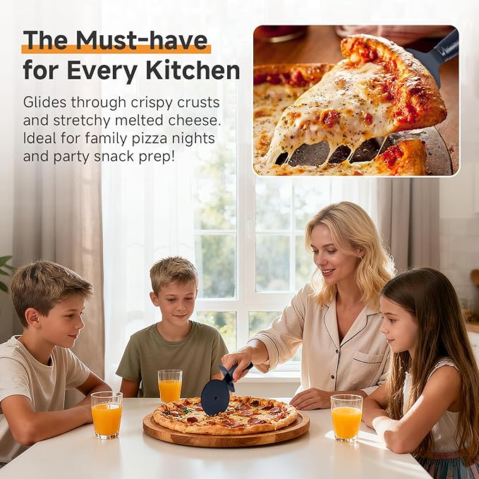 Pizza Cutter and Server Set - 9.25 Inch Sharp Stainless Steel Blade (430) with Finger Guard & Non-Slip Handle - Dishwasher Safe Pizza Slicer for Crusts and Pies