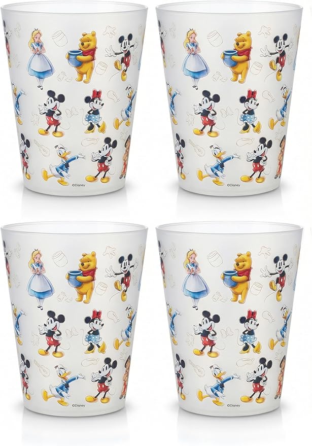 Disney Reusable Plastic Cups – 4 Pack 16 oz Plastic Drinking Glasses with Mickey, Stitch, Pooh, or Disney100 Designs – BPA-Free, Stackable, Top Rack Dishwasher Safe Tumblers for Water, Juice & More