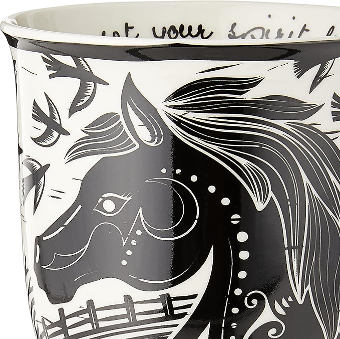 Karma Gifts 14 oz Black and White Boho Mug Horse - Cute Coffee and Tea Mug - Ceramic Coffee Mugs for Women and Men