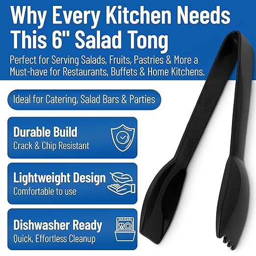 Carlisle FoodService Products Carly Tongs, Plastic Serving Tongs, for Kitchens, Restaurants, and Catering, Acetal, 6.44 Inches, Black